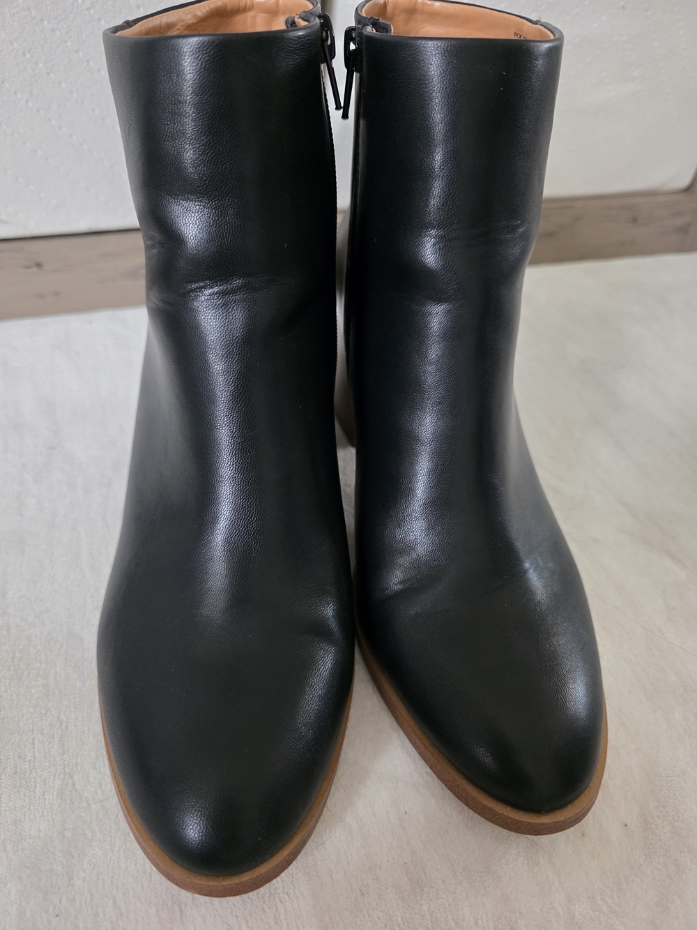 J. Crew Black Leather Ankle Booties with Tan Sole